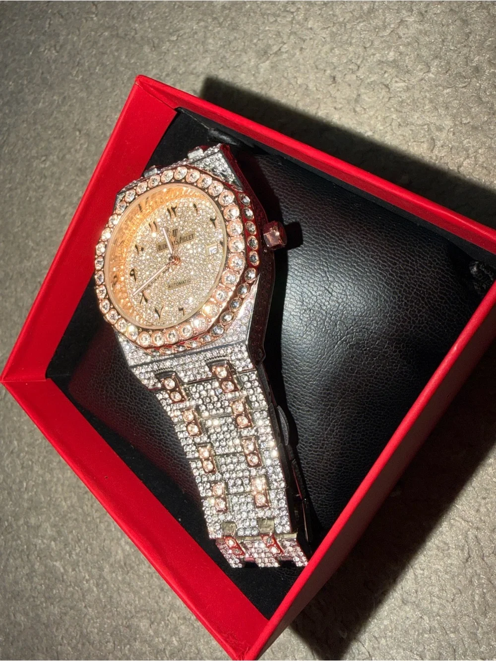 AP Elegant Royal Oak Arabic Dial Rose Gold Silver Lab Diamond Iced Out Watch
